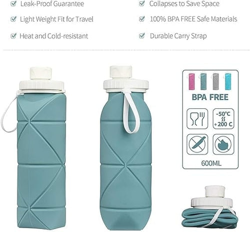 Foldable Silicone Water Bottle 610ml – Leakproof